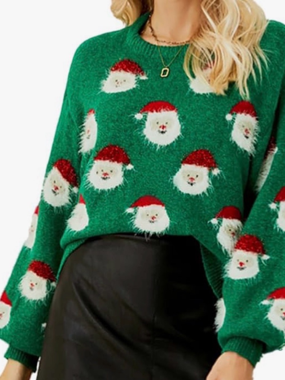 Green Santa Pattern Women's Holiday Sweater